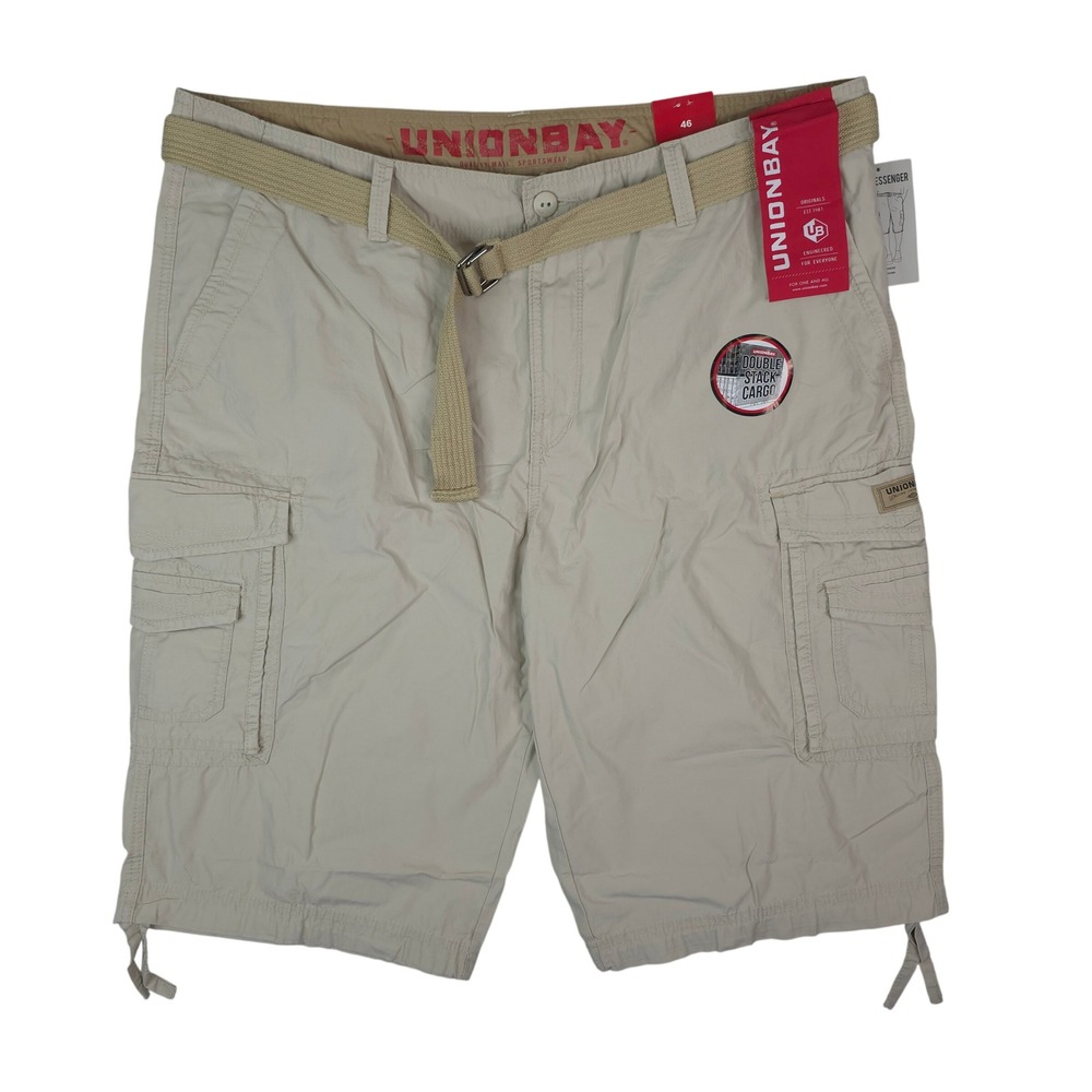 Unionbay Messenger Cargo Shorts Mens 46x15 Belted Double Stack Cargo Cotton
